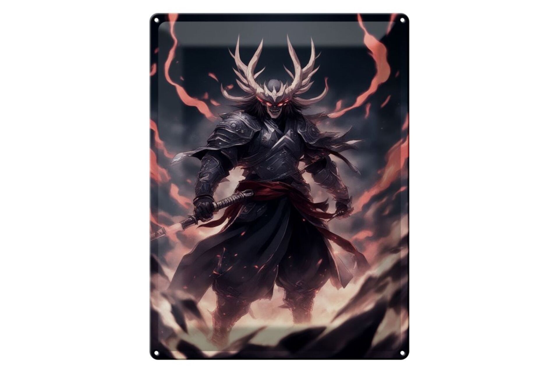 Blechschild 12x18cm Finsterer Krieger Samurai in Sakura