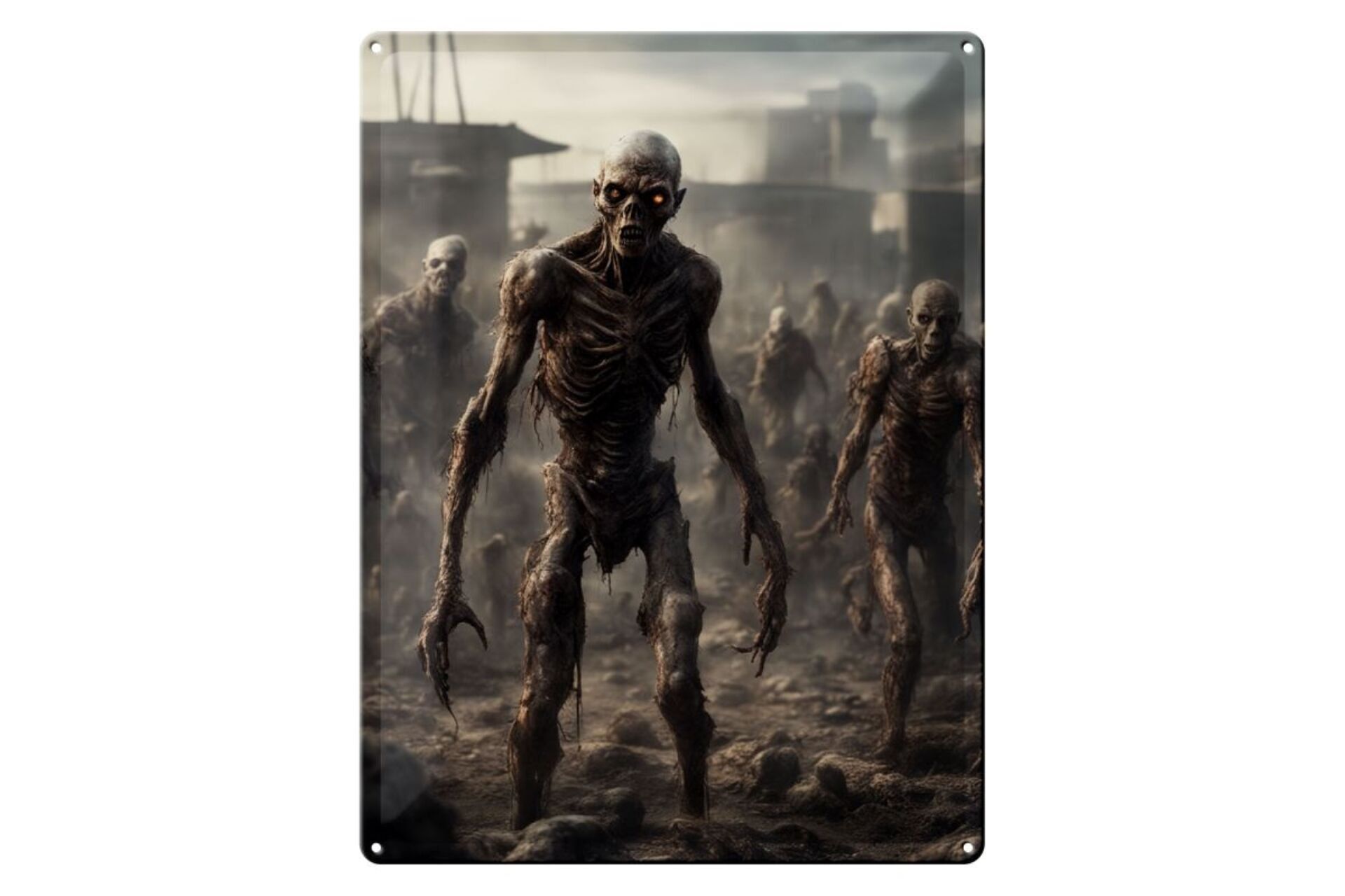 Cartel de chapa 12x18cm Horda zombi post-apocalíptica