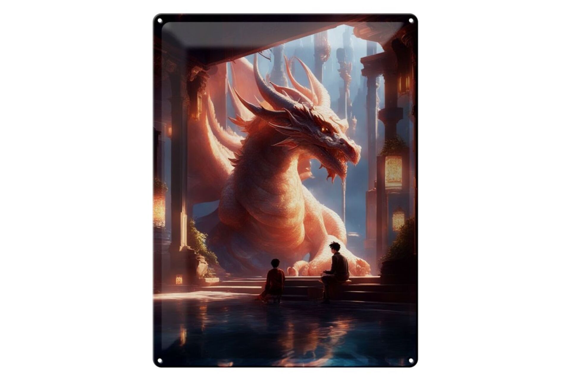 Targa in metallo 12x18 cm drago stella guardia del villaggio