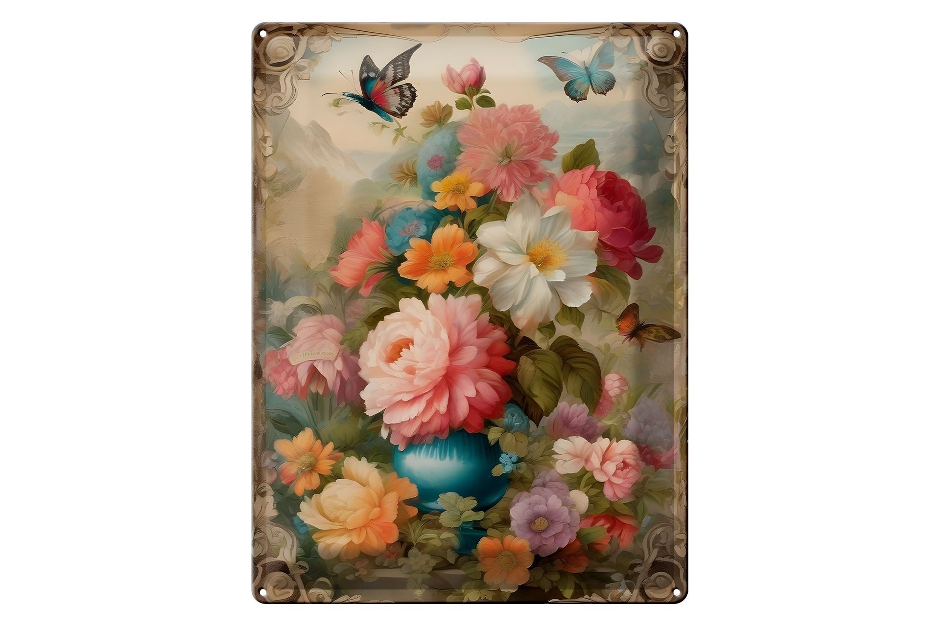 Targa in metallo 12x18 cm Bouquet di fiori vintage