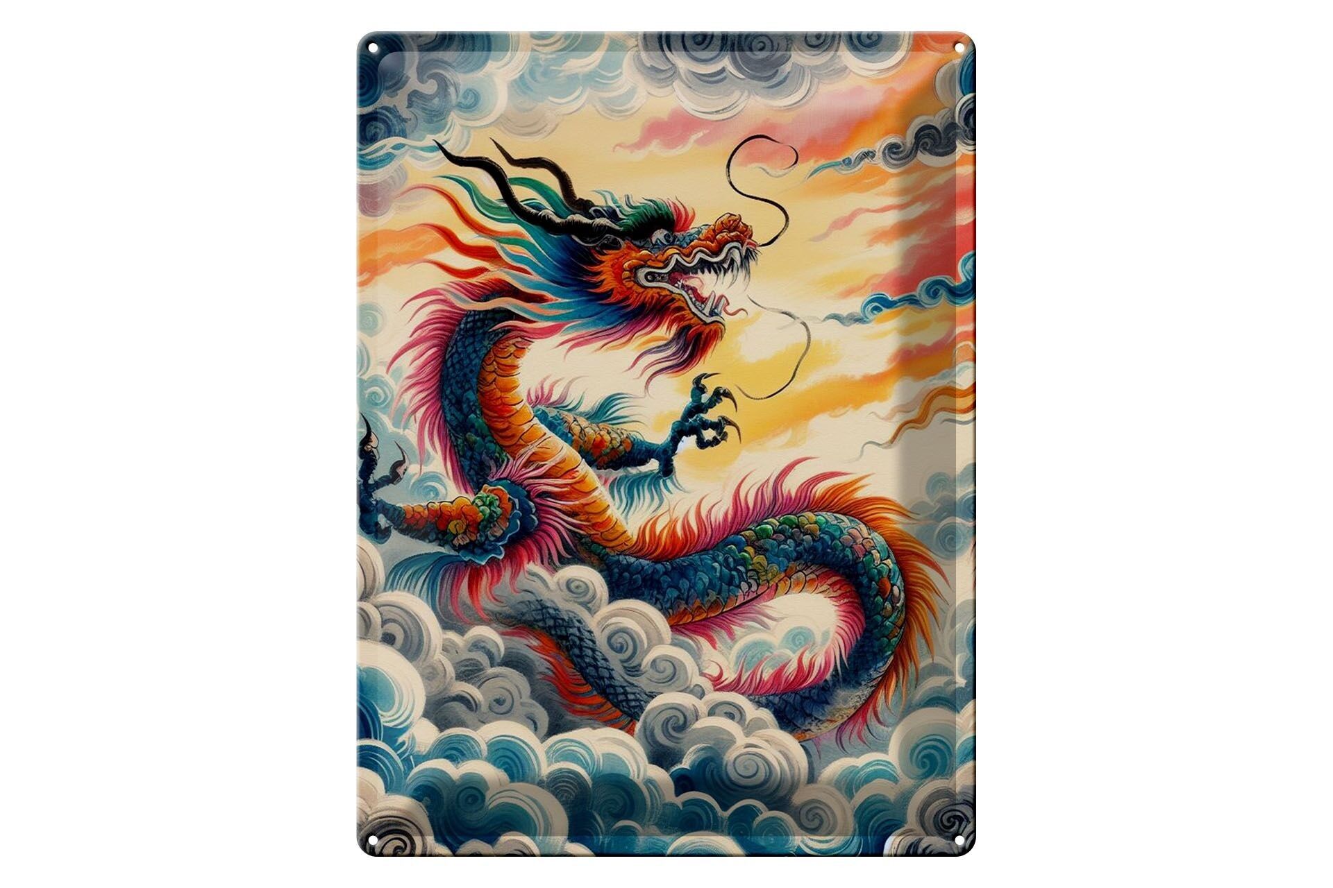 Tin sign 12x18cm Chinese dragon dance
