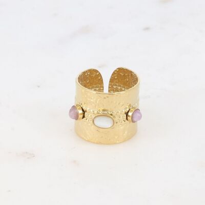 Large ring - hammered and 3 natural stone cabochons