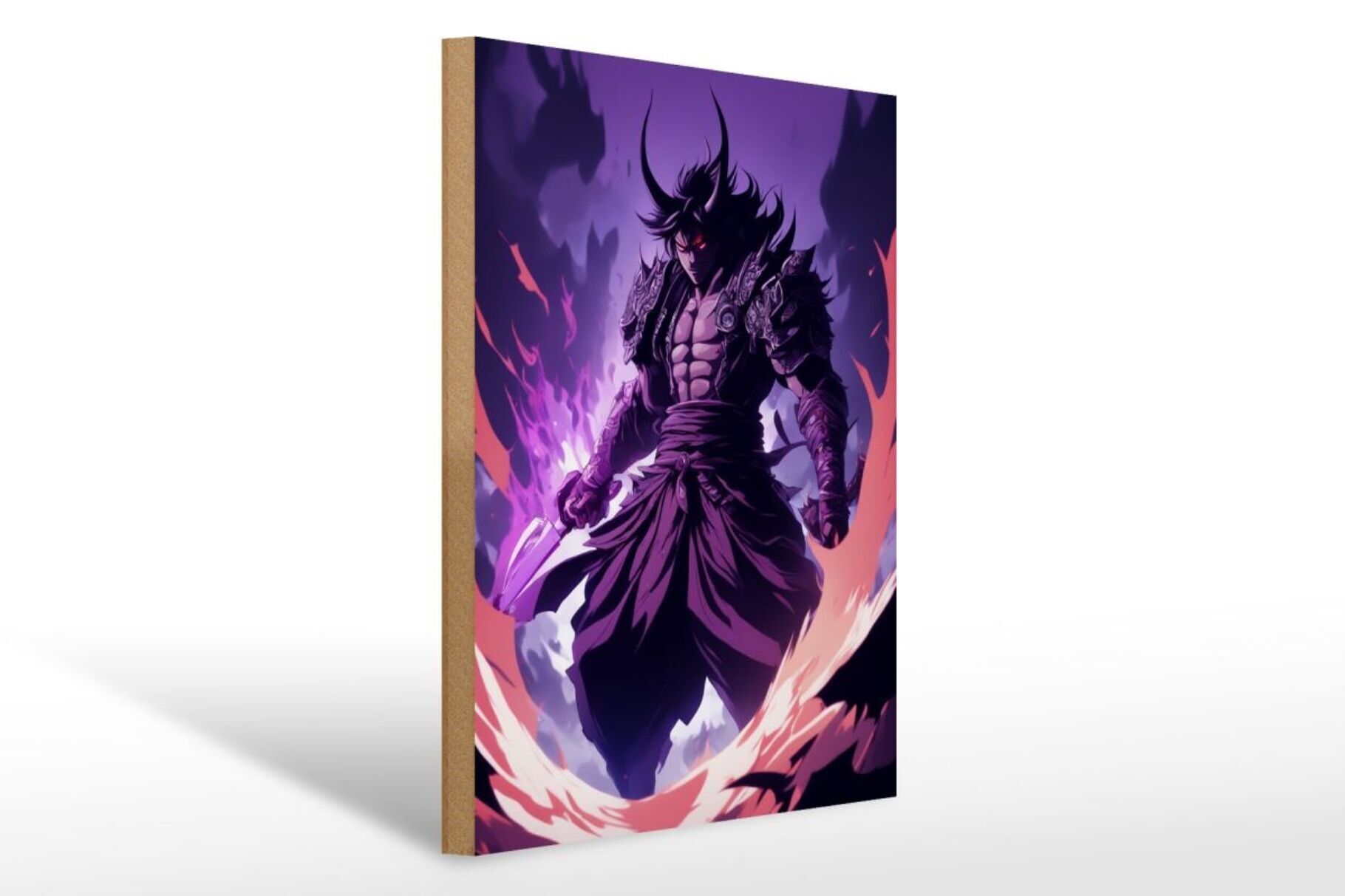 Cartello in legno 12x18 cm Demone viola Samurai giapponese Sakura