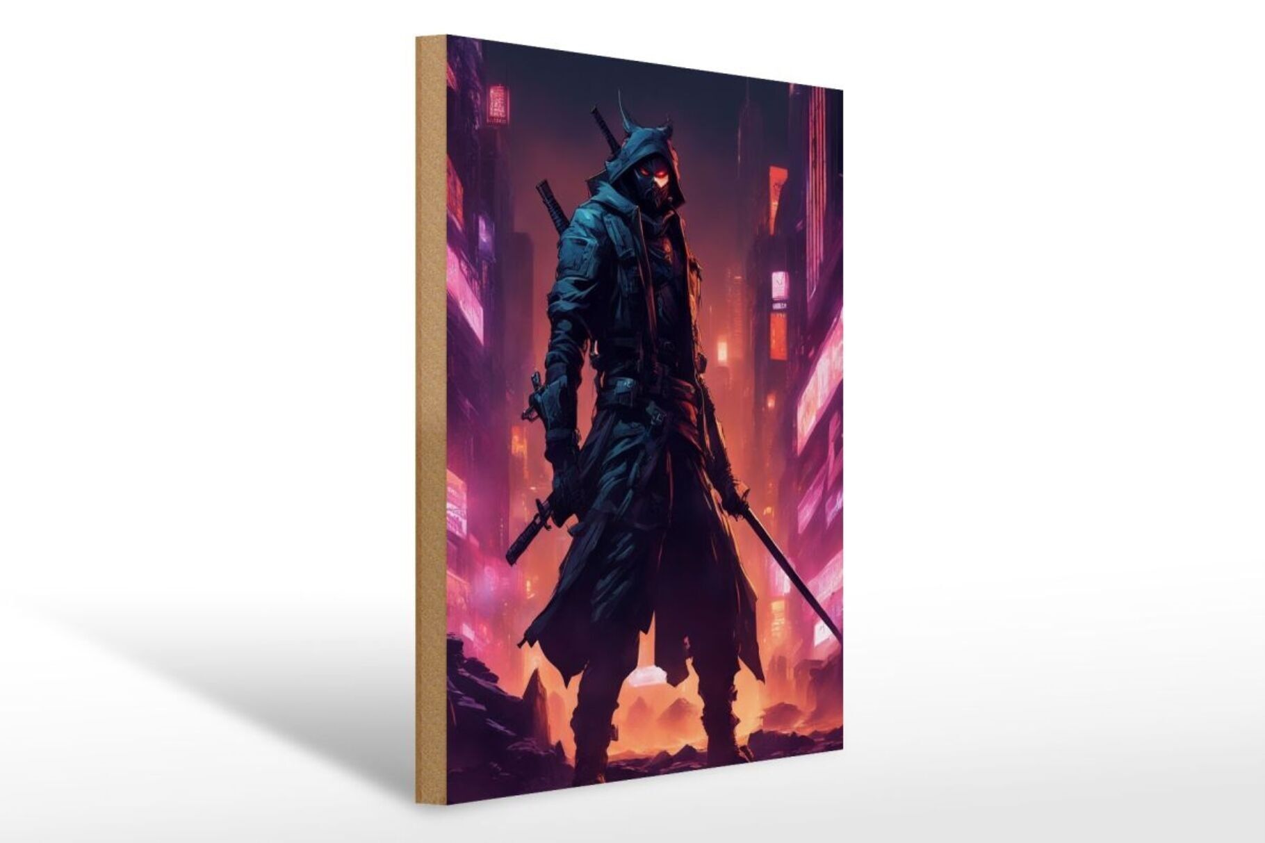 Cartello in legno 12x18 cm Futuro Samurai di Synthopolis-City