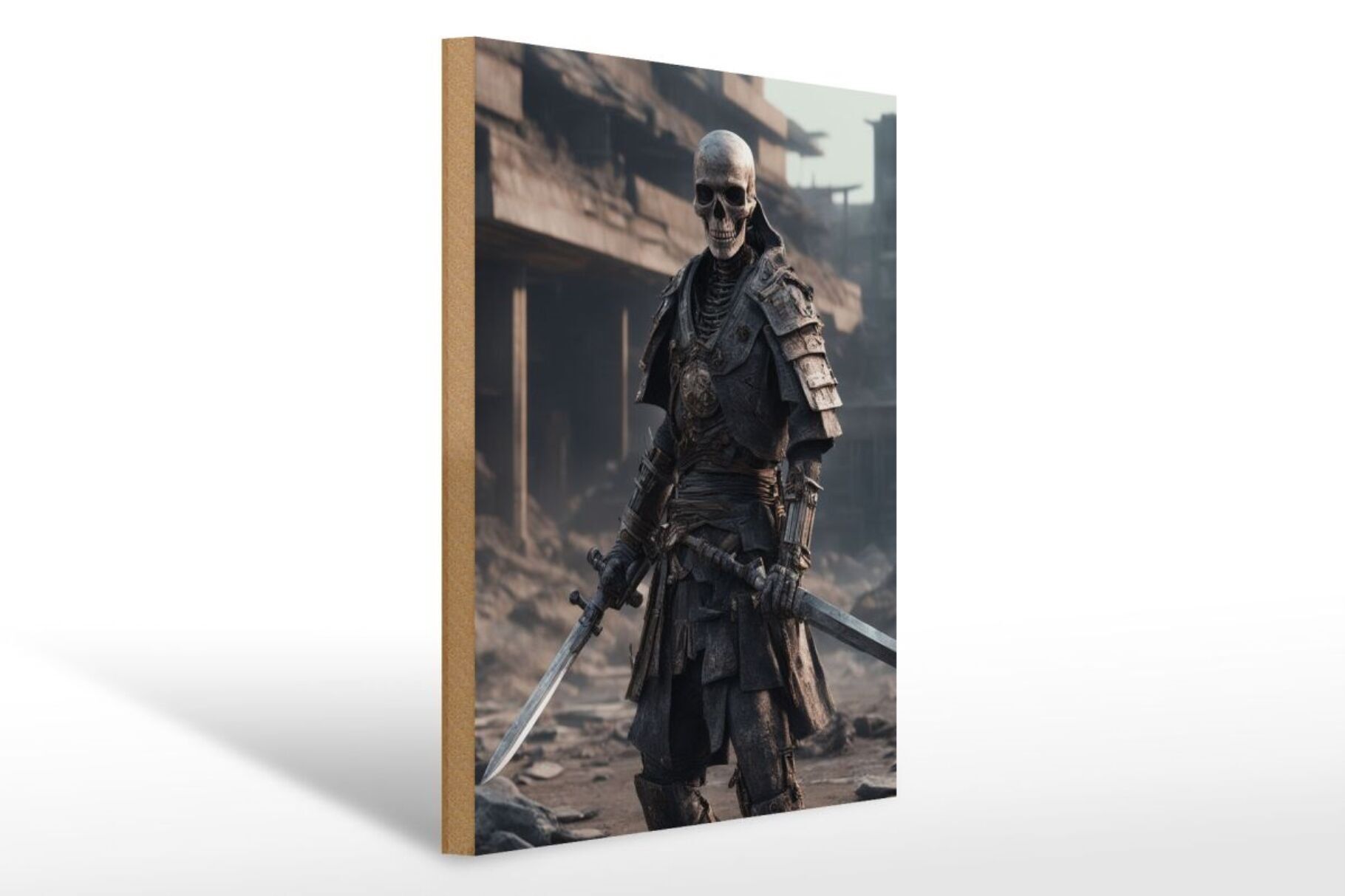 Cartello in legno 12x18 cm Samurai post apocalittico