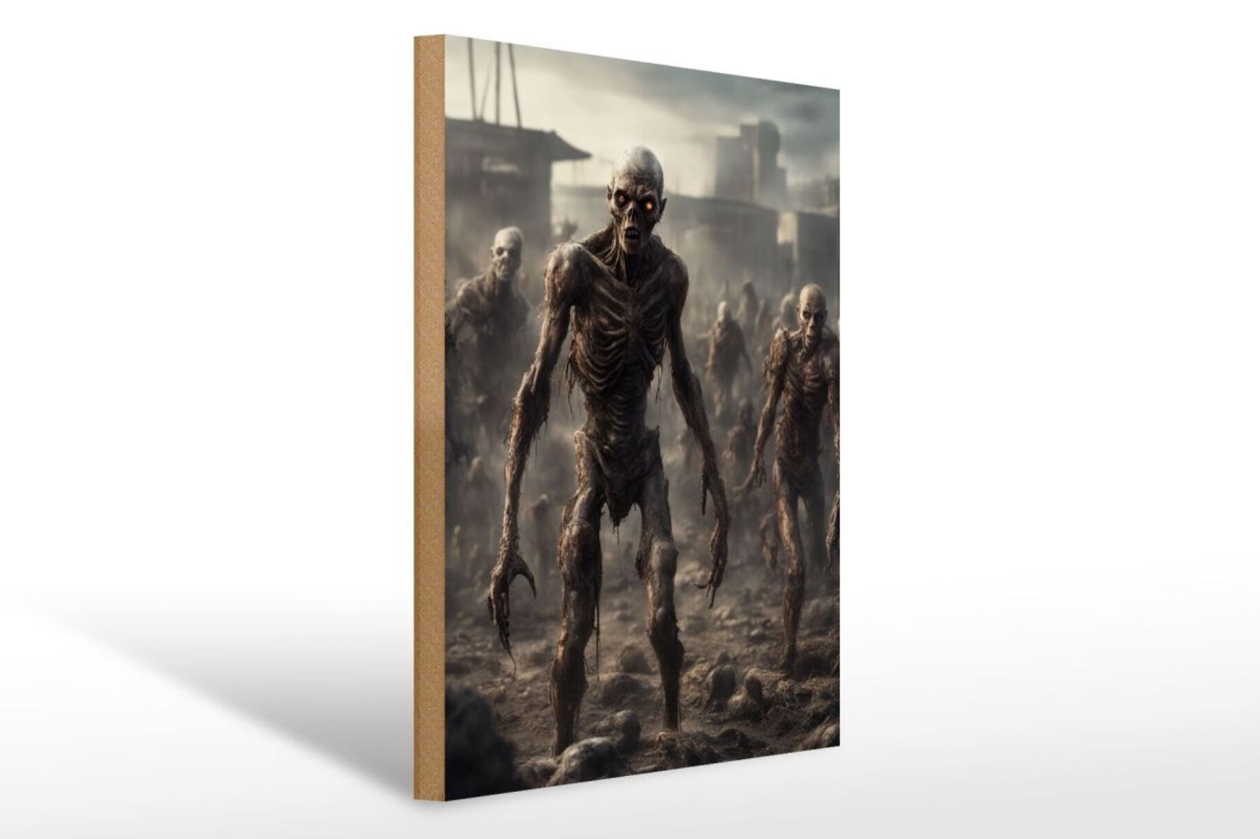 Panneau en bois 12x18cm Horde de zombies post-apocalyptique