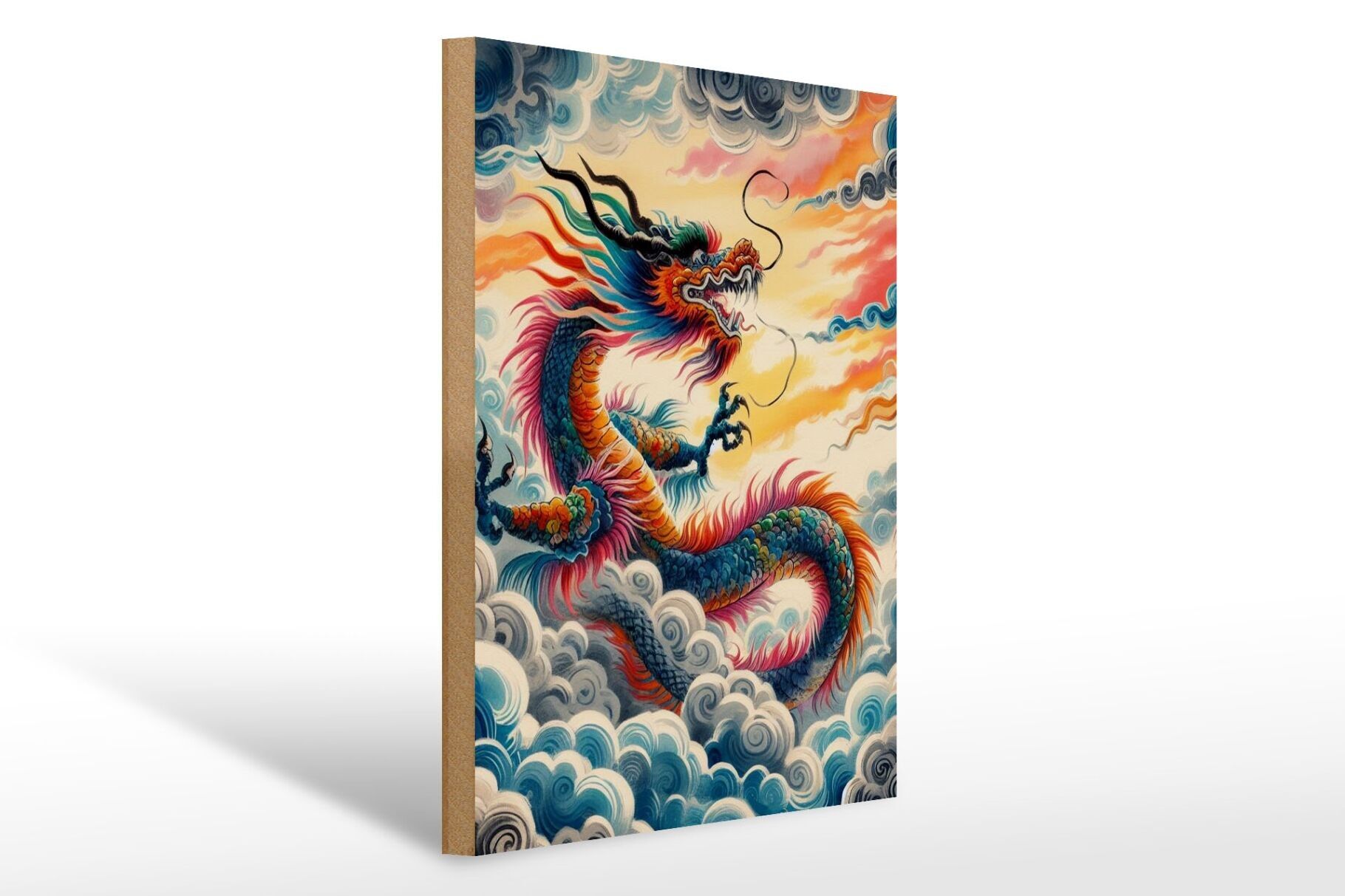 Cartello in legno 12x18 cm Danza del drago cinese