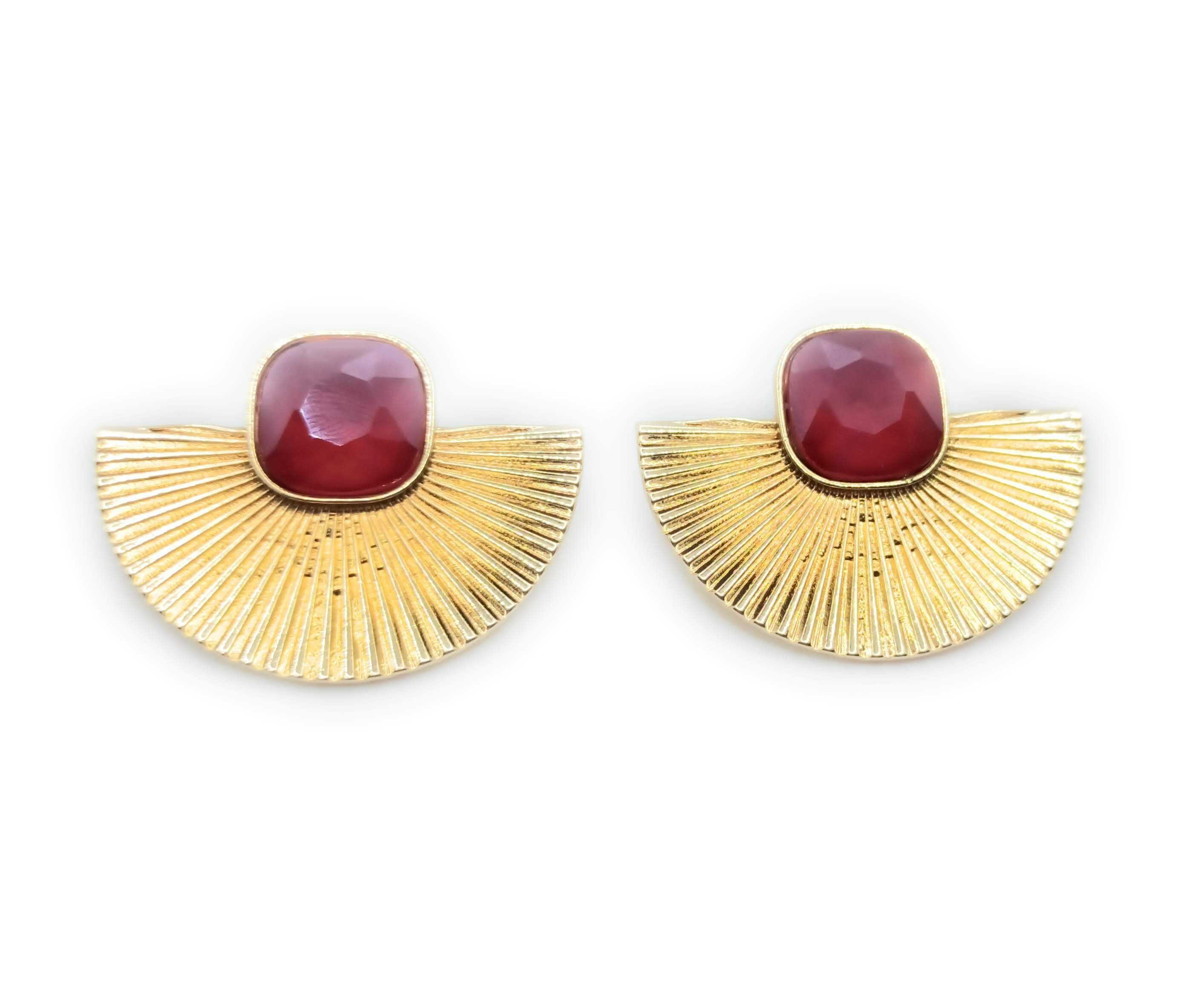 Goldene Ohrringe mit Crystal Gold Sol Bordeaux