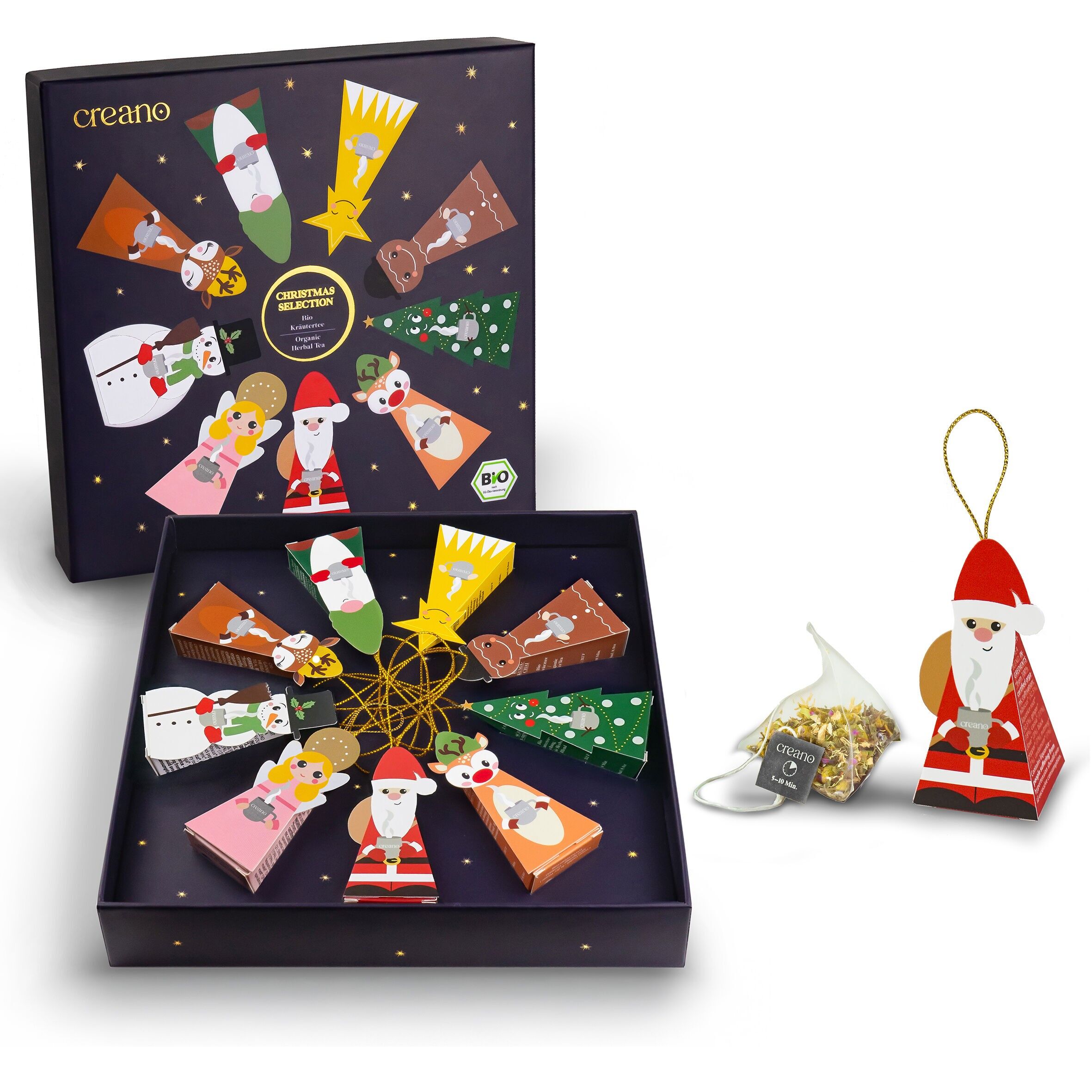 Christmas Bio Kräutertee 9er Pyramiden Geschenkset „ORGANIC HERBAL TEA“ - 9 Bio-Pyramiden-Teebeutel in 9 unterschiedlichen Sorten - 22,5g*²