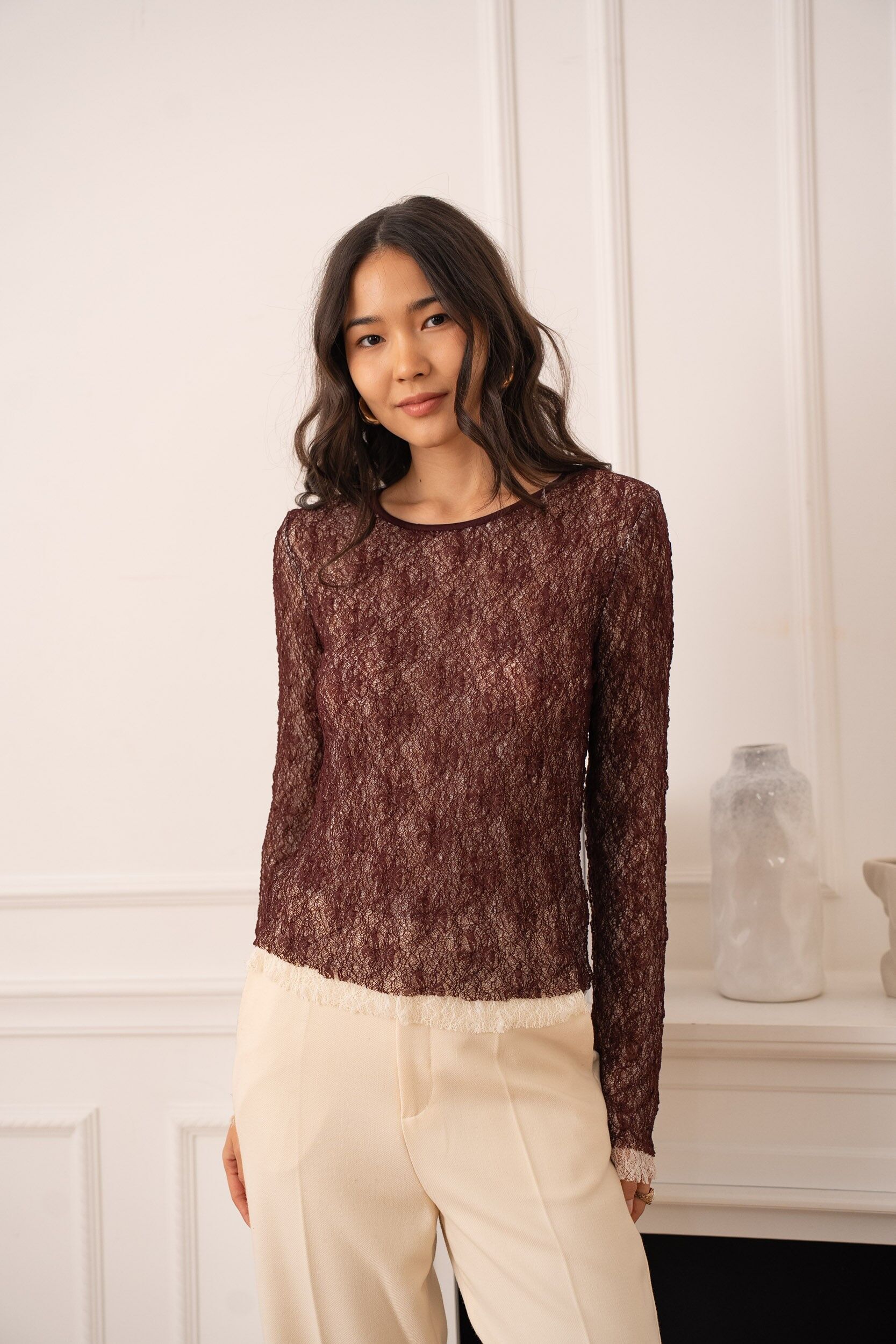 T-shirt bicolore in pizzo 2 in 1 - CK08353