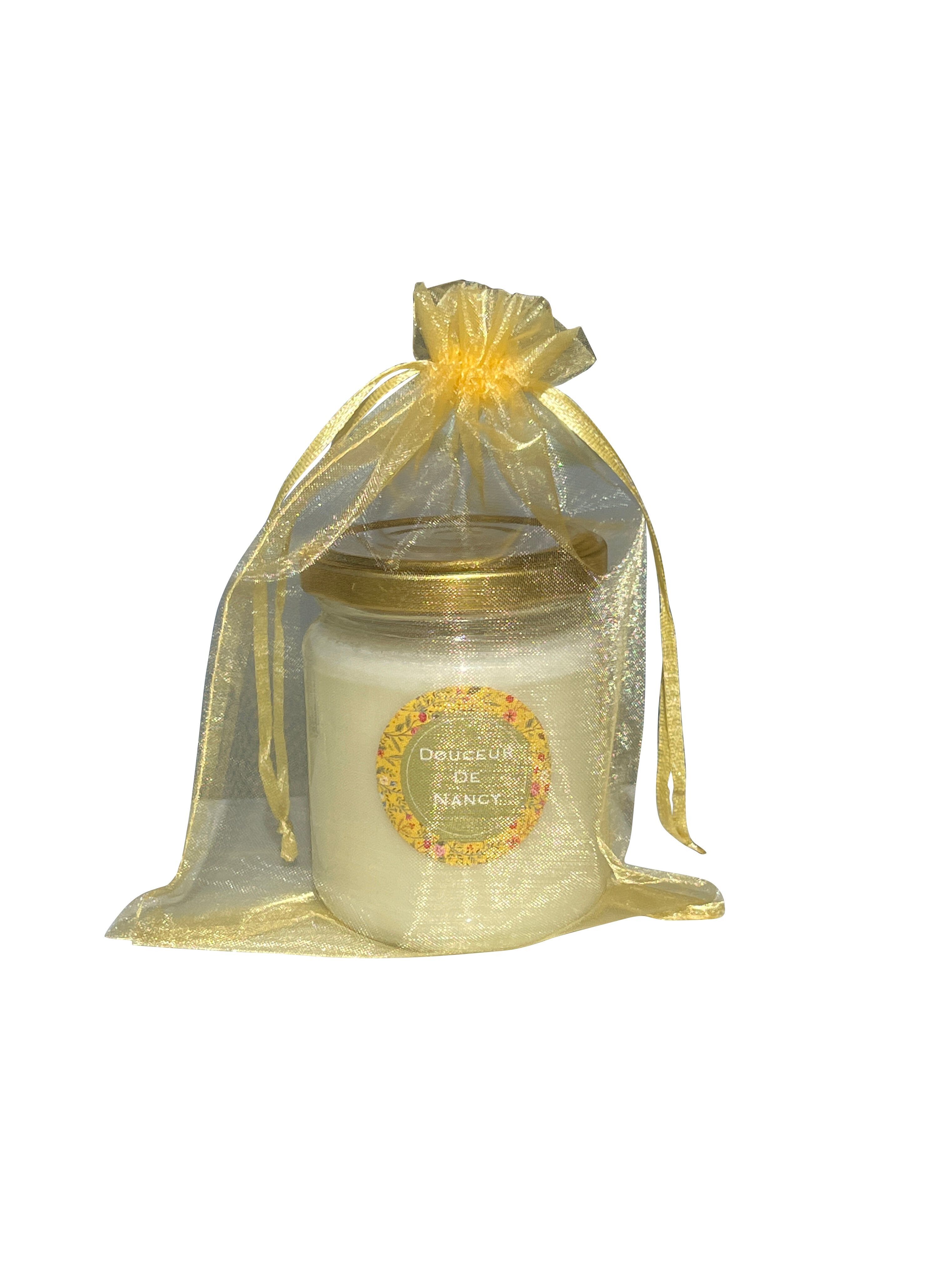 Candela profumata da 150g in sacchetto di organza personalizzabile