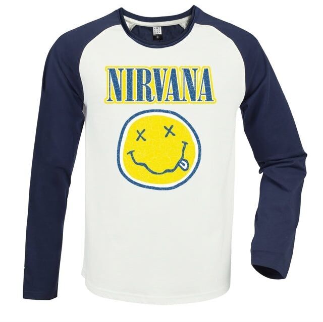 Maglia da baseball Nirvana - 2 toni bianco/blu navy Amplified Vintage