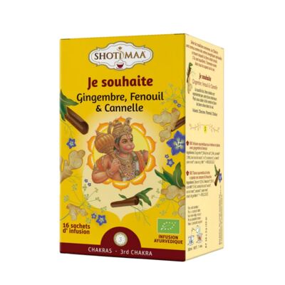 Je Souhaie Chakra Range Tisane e Tisane Biologiche - Zenzero stimolante, finocchio dolce e cannella confortante - Momento di relax dopo il pasto
