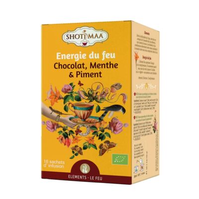 Tisane Bio ingrédients de qualité supérieure – Infusions Bien-Être Énergie du Feu pour Équilibre et Vitalité - Chocolat, Menthe et Piment