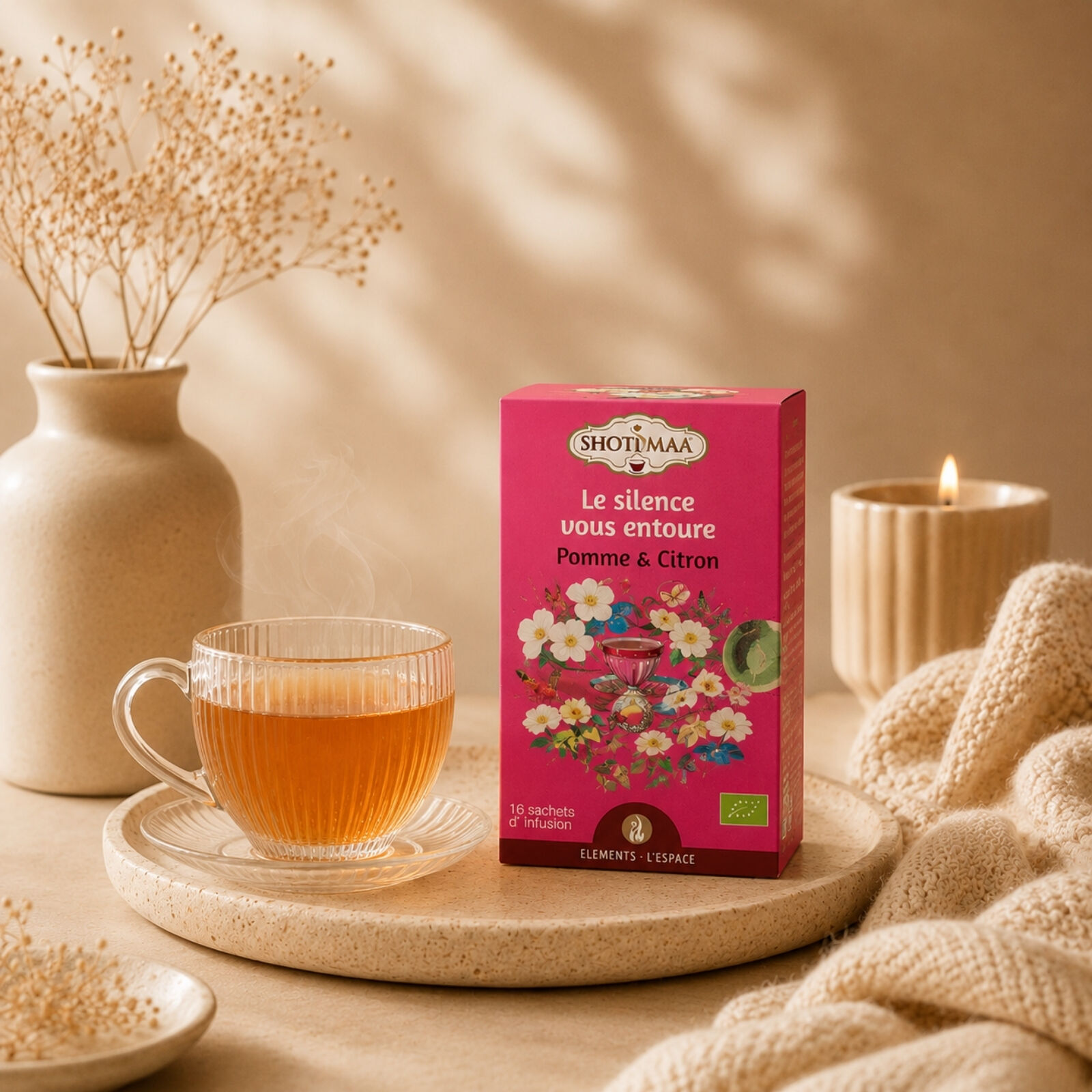 Organic Herbal Tea Silence Surrounds You – Soothing and Refreshing Well-Being Infusions - Honeybush, Apple and Lemon - Ideal for Evenings