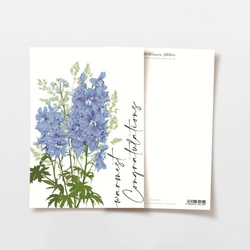 Glückwunschkarte Blumenstrauß blau, warmest Congratulations