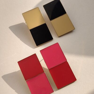 Pink and red Earrings, Rechteck earrings, geometric earrings