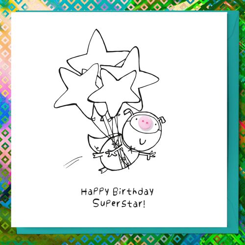 A BIRTHDAY SUPERSTAR SUPER CUTE ANIMAL BUTTON CARD