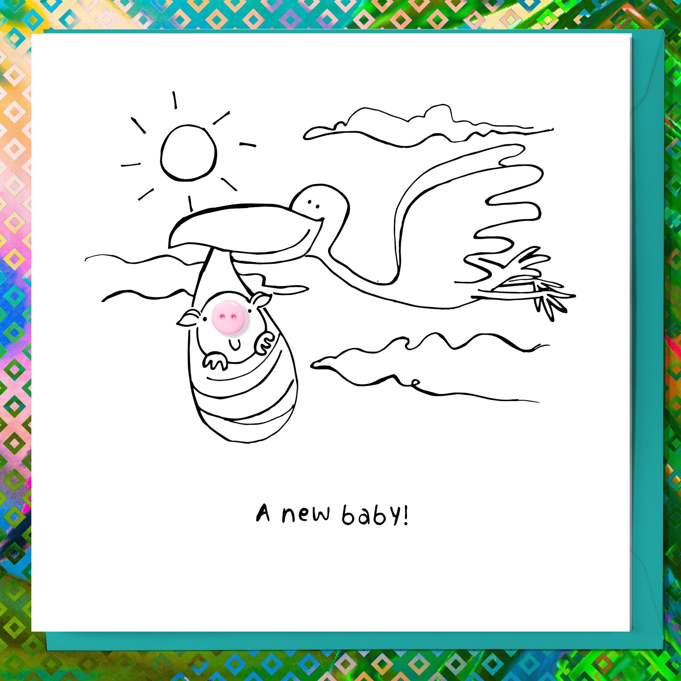 NOUVELLE CARTE DE NOUVEAUTÉS MIGNONNE AVEC BÉBÉ CIGOGNE