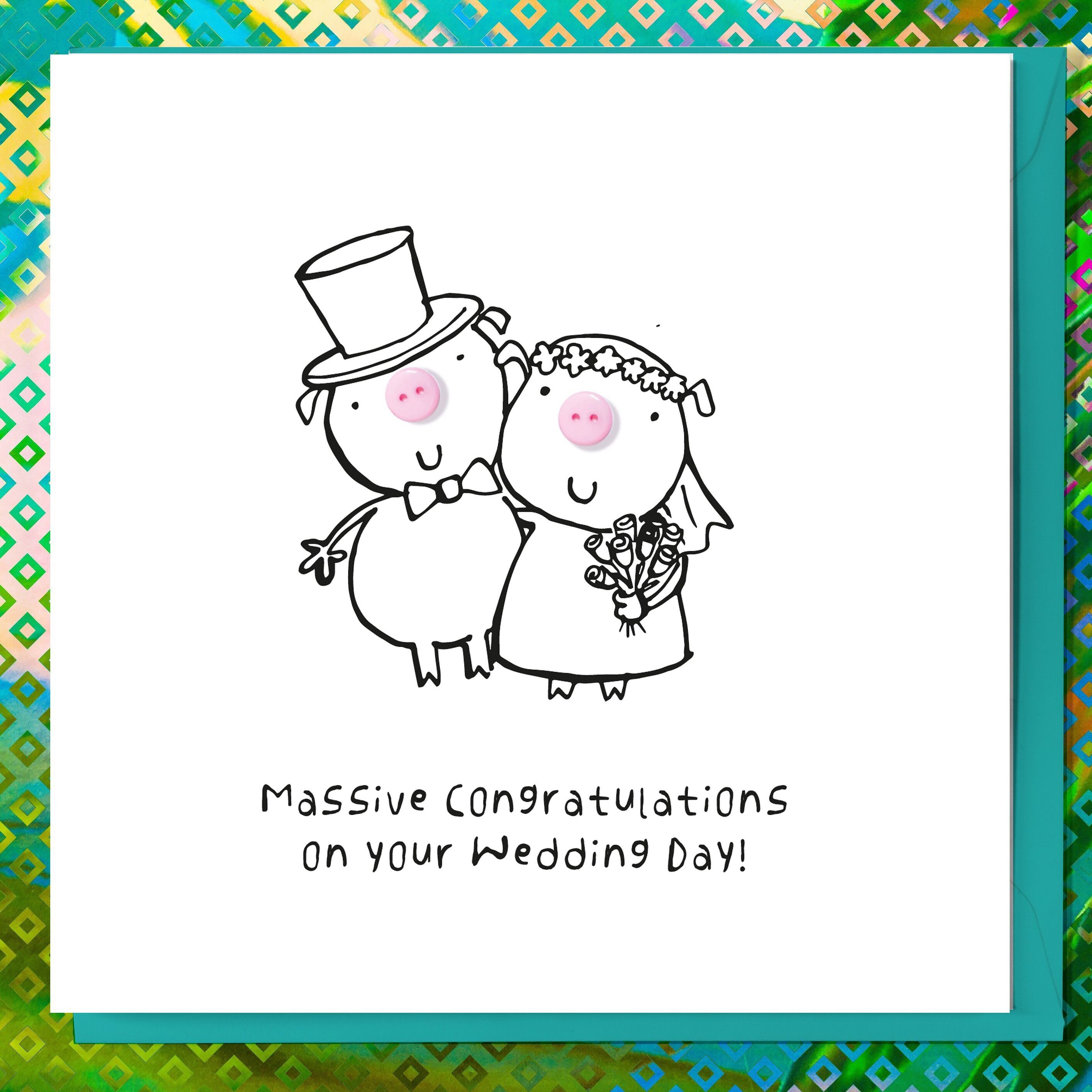 WEDDING DAY FUNNY CUTE ANIMAL NOVELTY BUTTON CARD