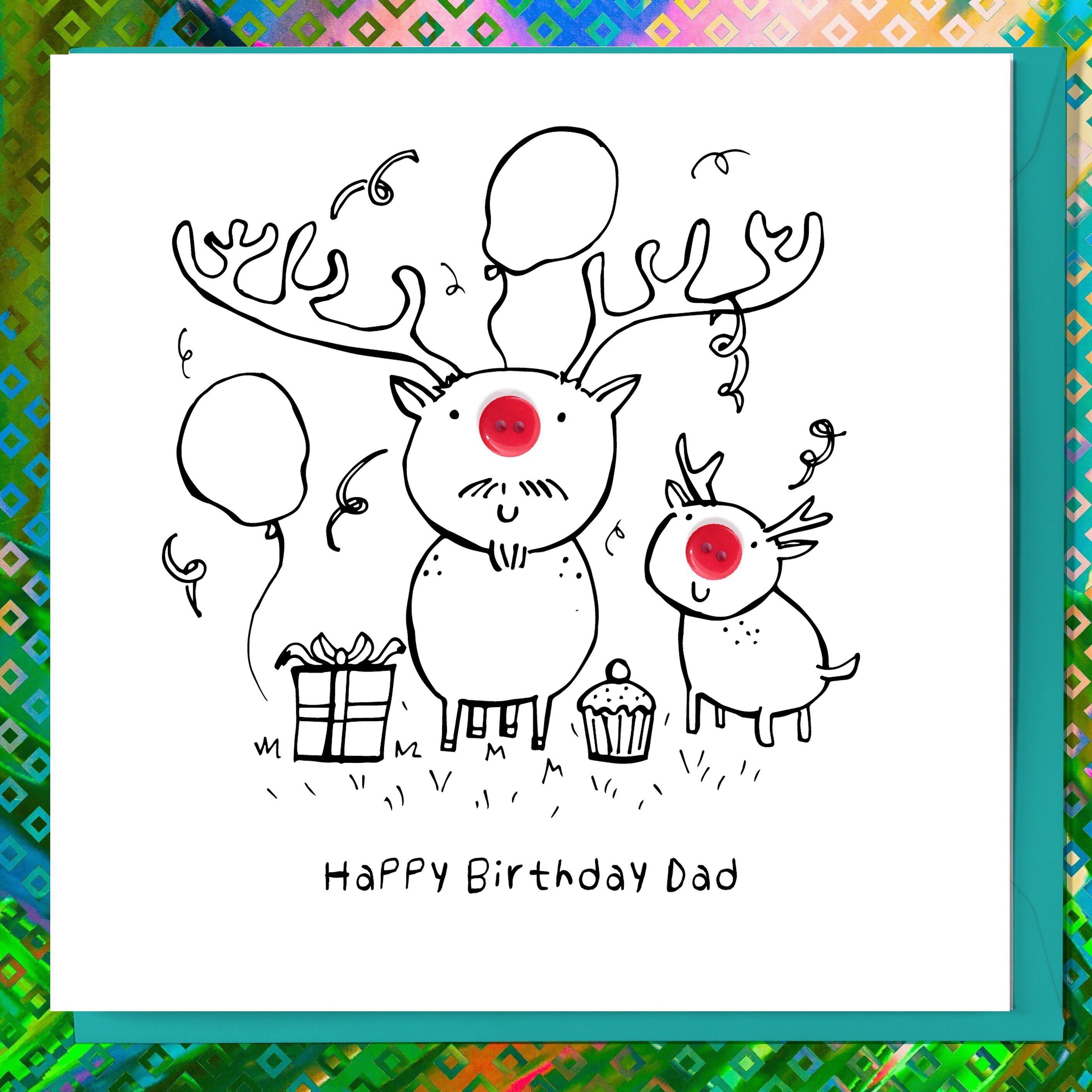HAPPY BIRTHDAY DAD FUNNY CUTE ANIMAL BUTTON CARD