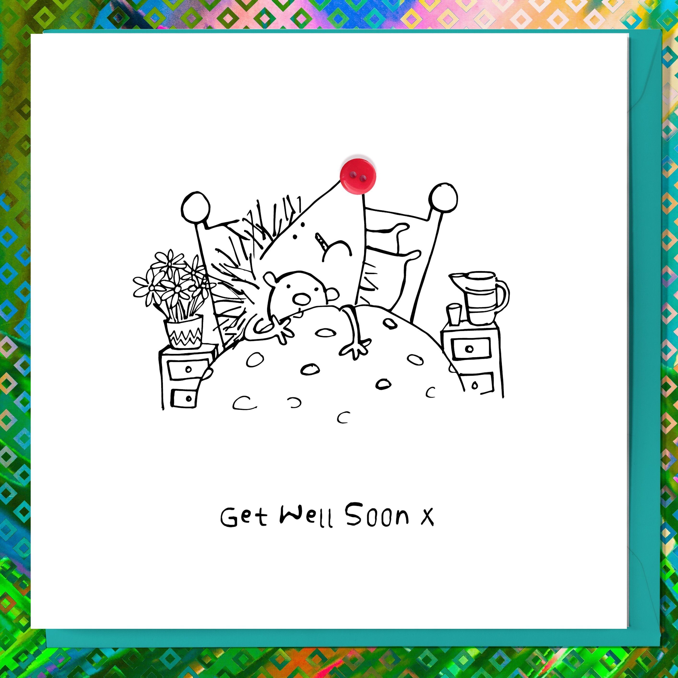 Gute Besserung, süße Tier-Neuheit, Button-Karte