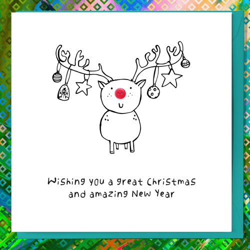 REINDEER DECORATIONS CUTE CHRISTMAS NOVELTY BUTTON CARD