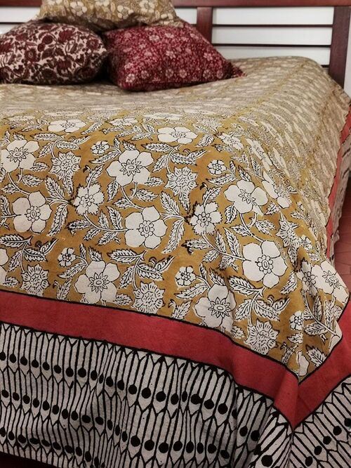 Couvre lit en coton imprimé fleurs au block print Jaisalmer