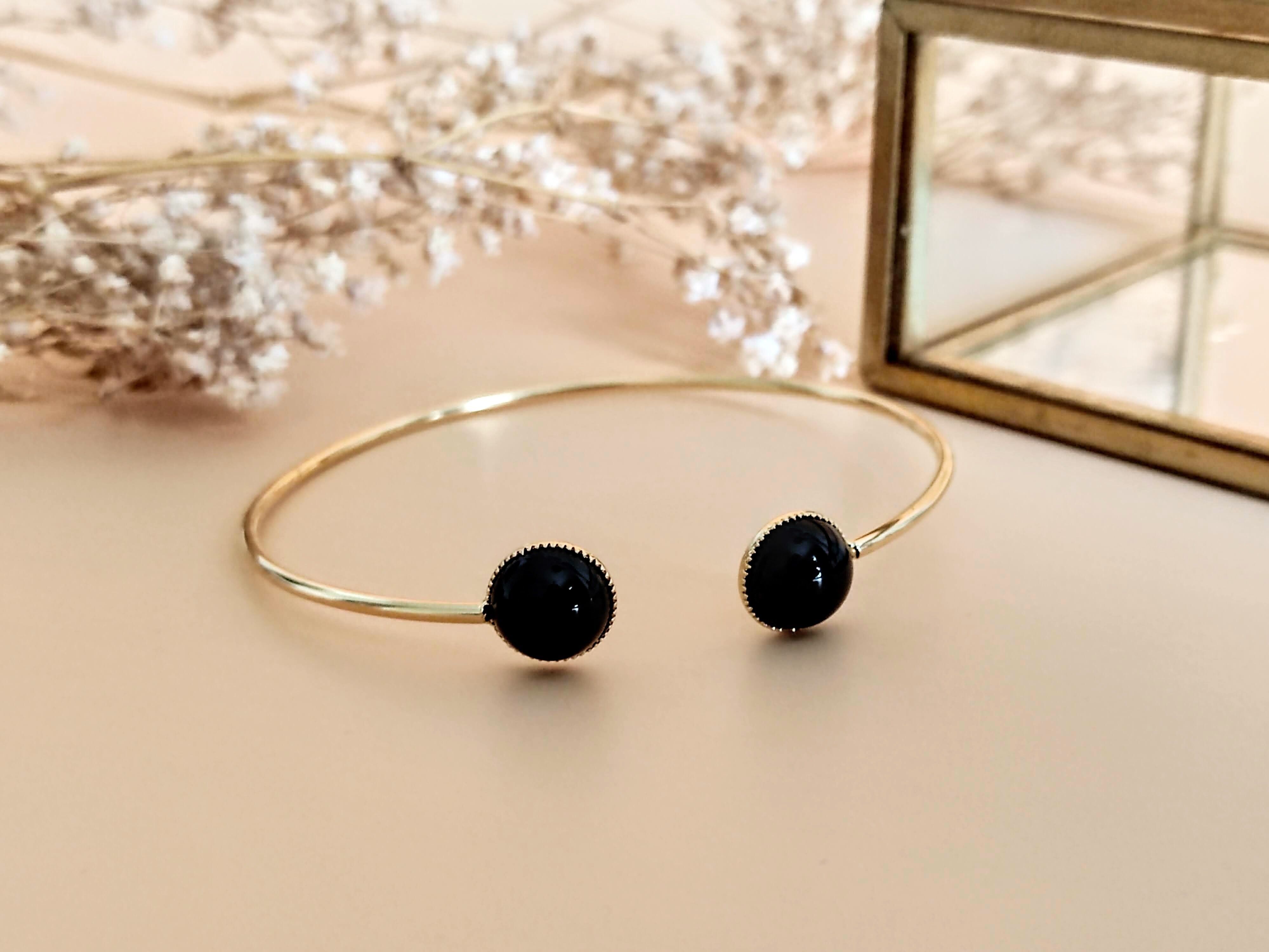 Bracelet jonc pierre semi-précieuse Agate Noire La Classique