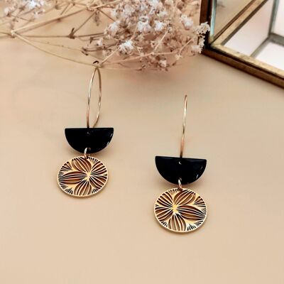 La Sentimentale half-moon flower pendant hoop earrings