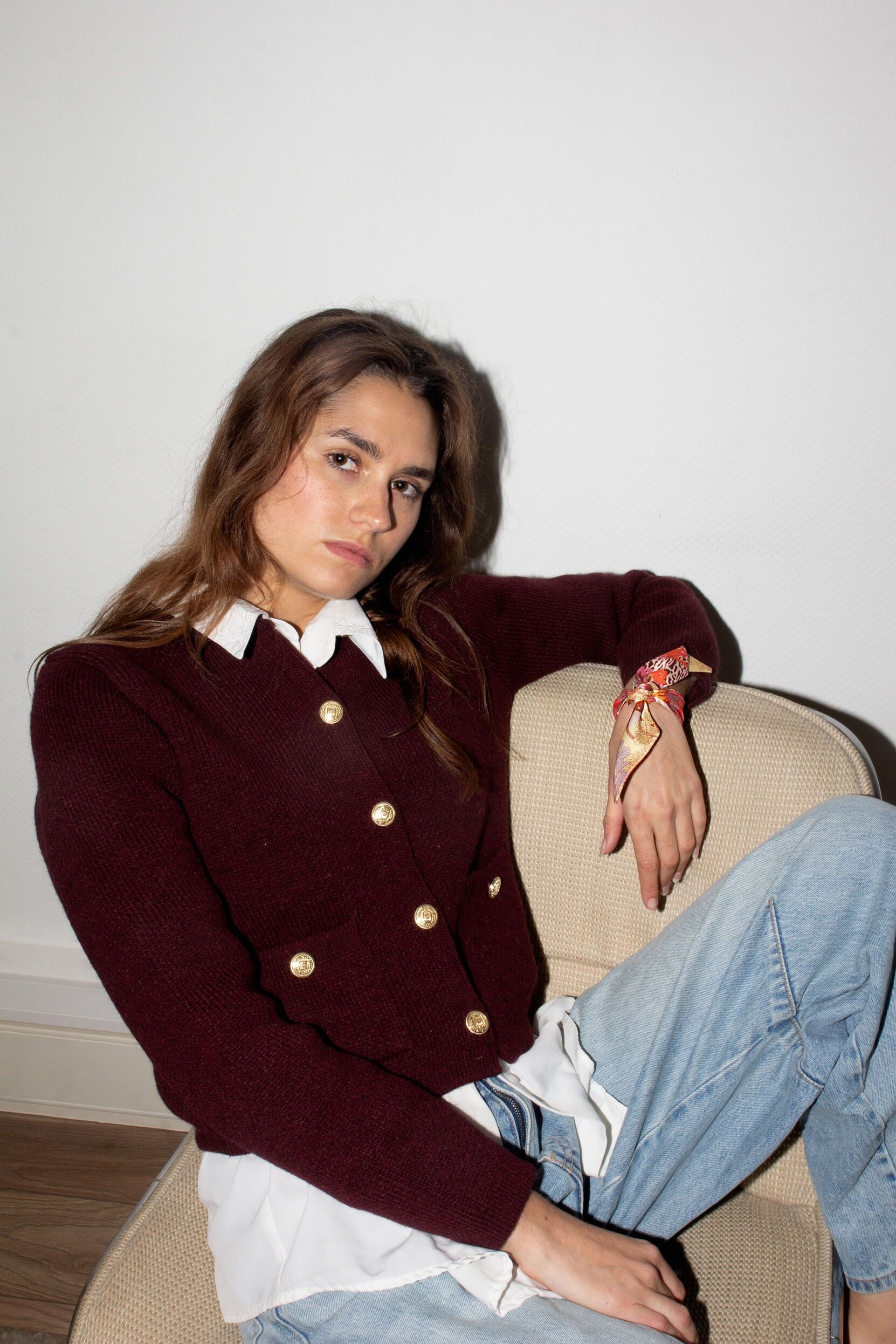 VirginieRiou – Sciarpa a nastro "Panthera" – Poliestere riciclato – arancione, corallo, terra / Leopardo – nastro 42 cm x 6 cm