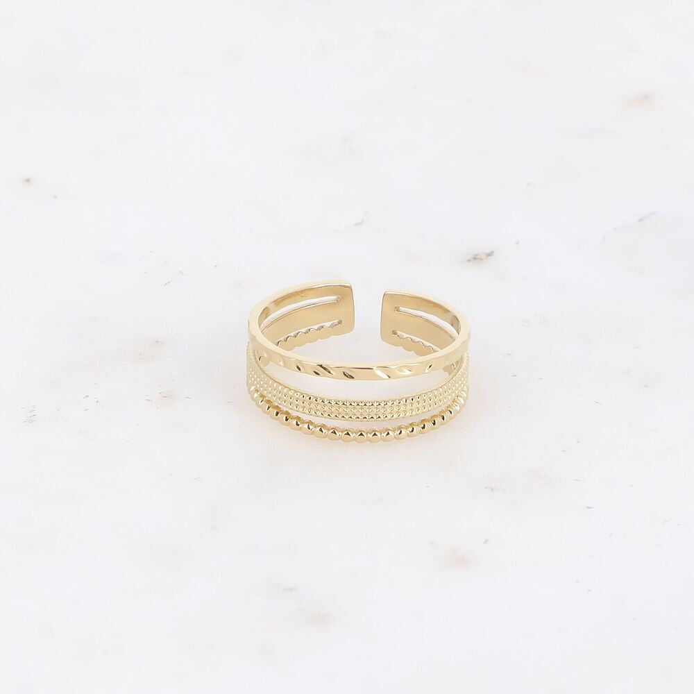 Ring – 3 Reihen, gehämmert, quadratisch und mit Maserungseffekt