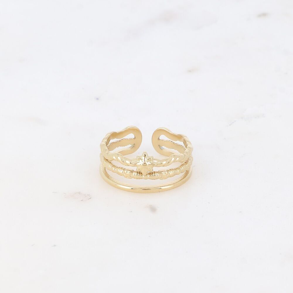 Anello - 3 file, ritorto, strutturato e liscio con stella