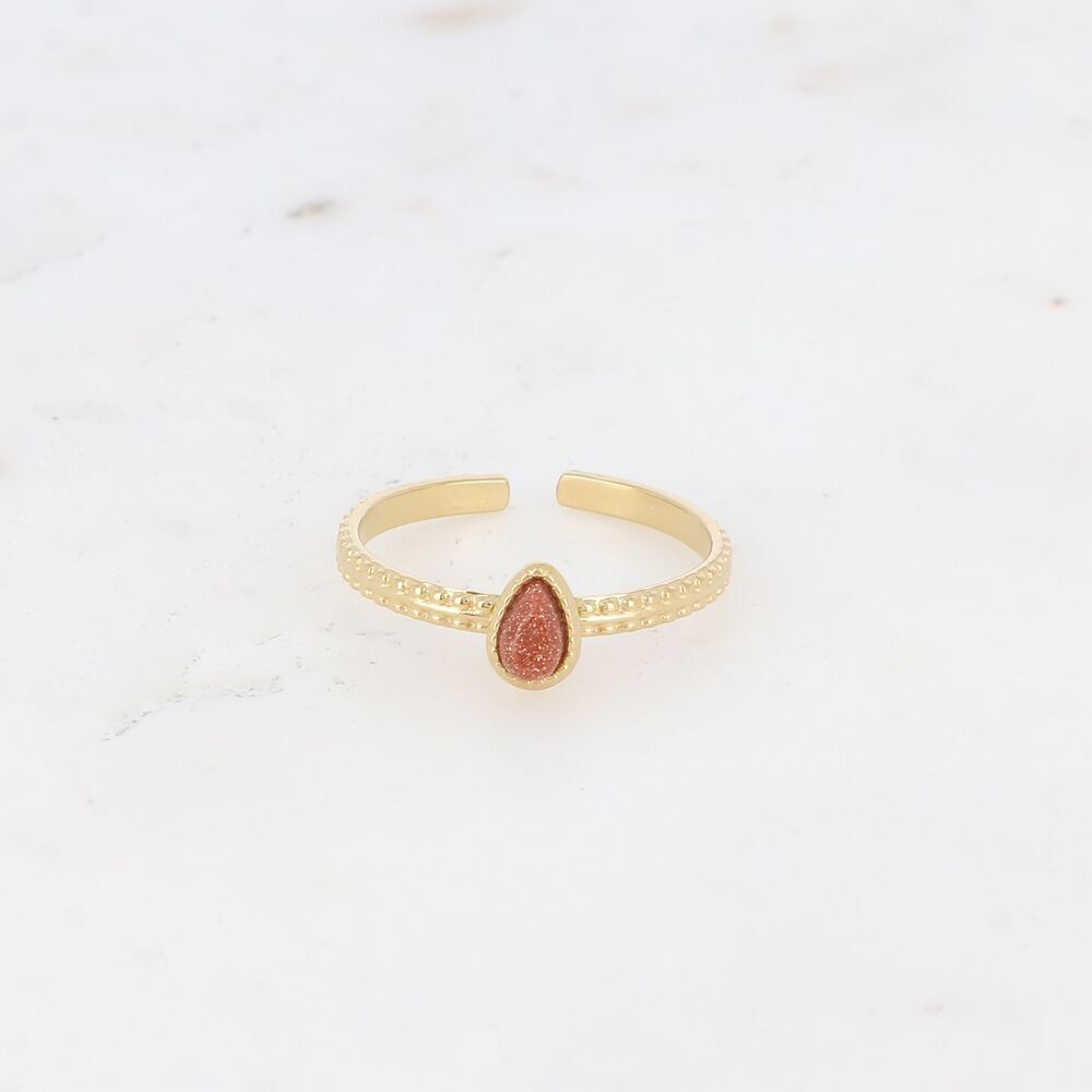 Anello - anello con effetto milgrain fine e pietra naturale a goccia