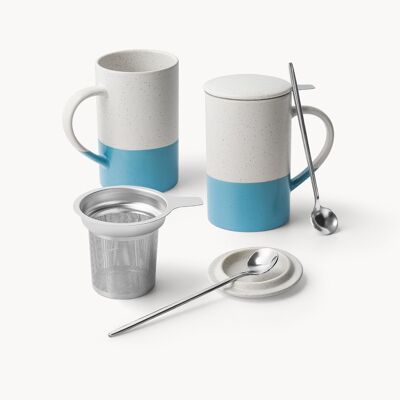 Set di tazze da tè con inserto colino e coperchio, set da 2, 500 ml