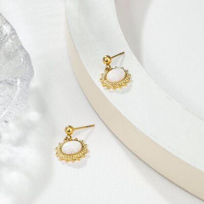Gold White Stone Sun Earrings