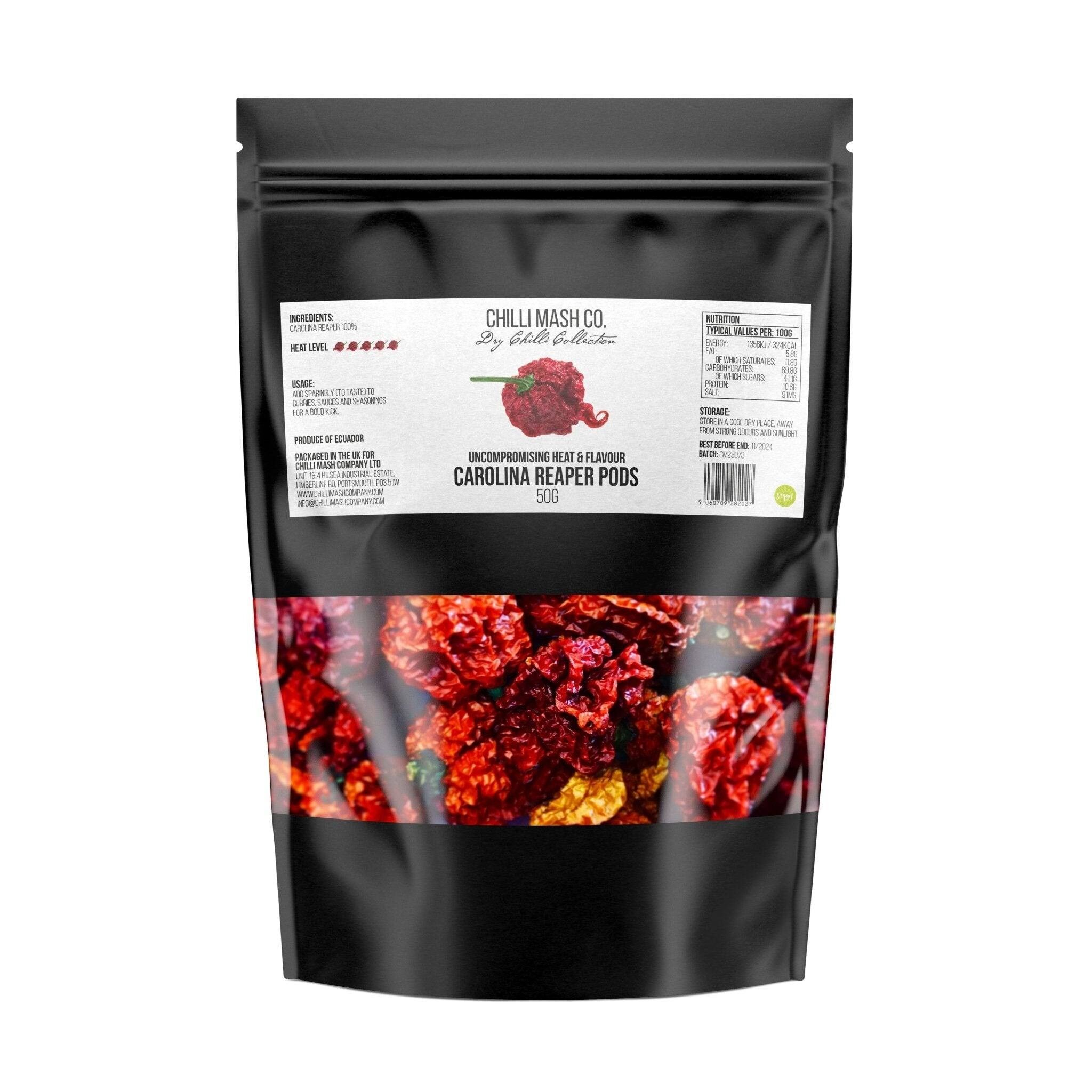 Peperoncino Carolina Reaper essiccato | 50g | Chilli Mash Company | Baccelli interi