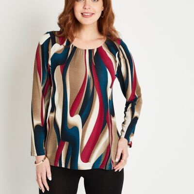 Camiseta larga evasé con cuello redondo y estampado gráfico
