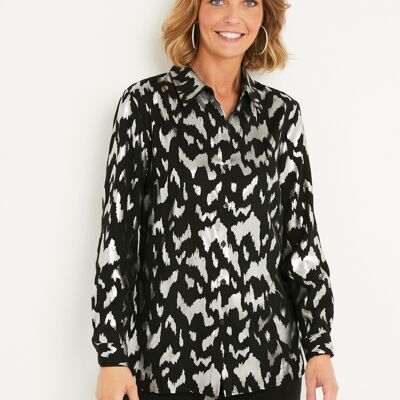 Blusa larga botones estampado brillo