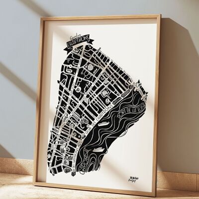 Poster Distretto di Chartrons a Bordeaux. Poster decorativo con mappa della città. Illustrazione monocromatica fatta a mano. Mappe della Francia. Arte della parete