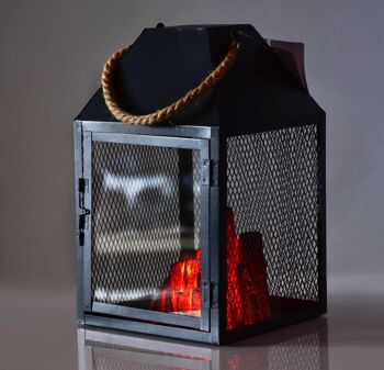 KANVAR Lampion CHEMINÉE LED 17,5x17,5xh30cm noir-HTOA0175 1 2