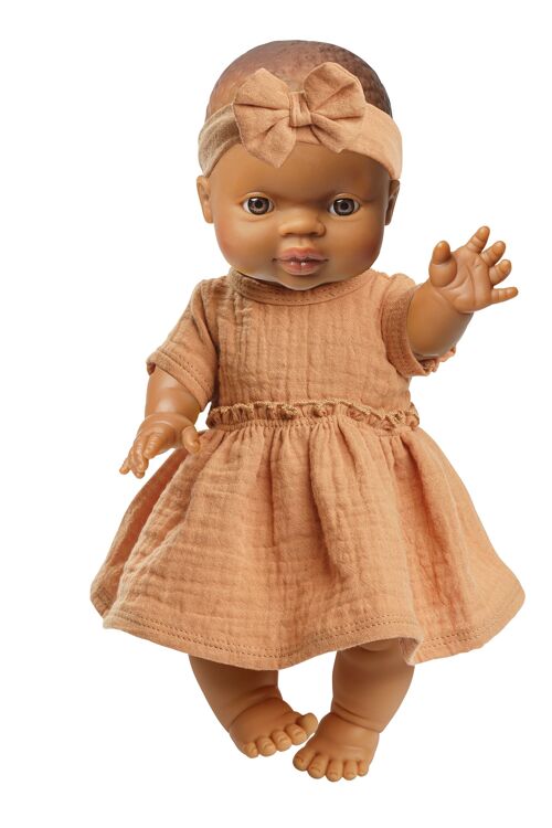 Set: Puppe  mit Biokleid, karamell, Mädchen, 34 cm