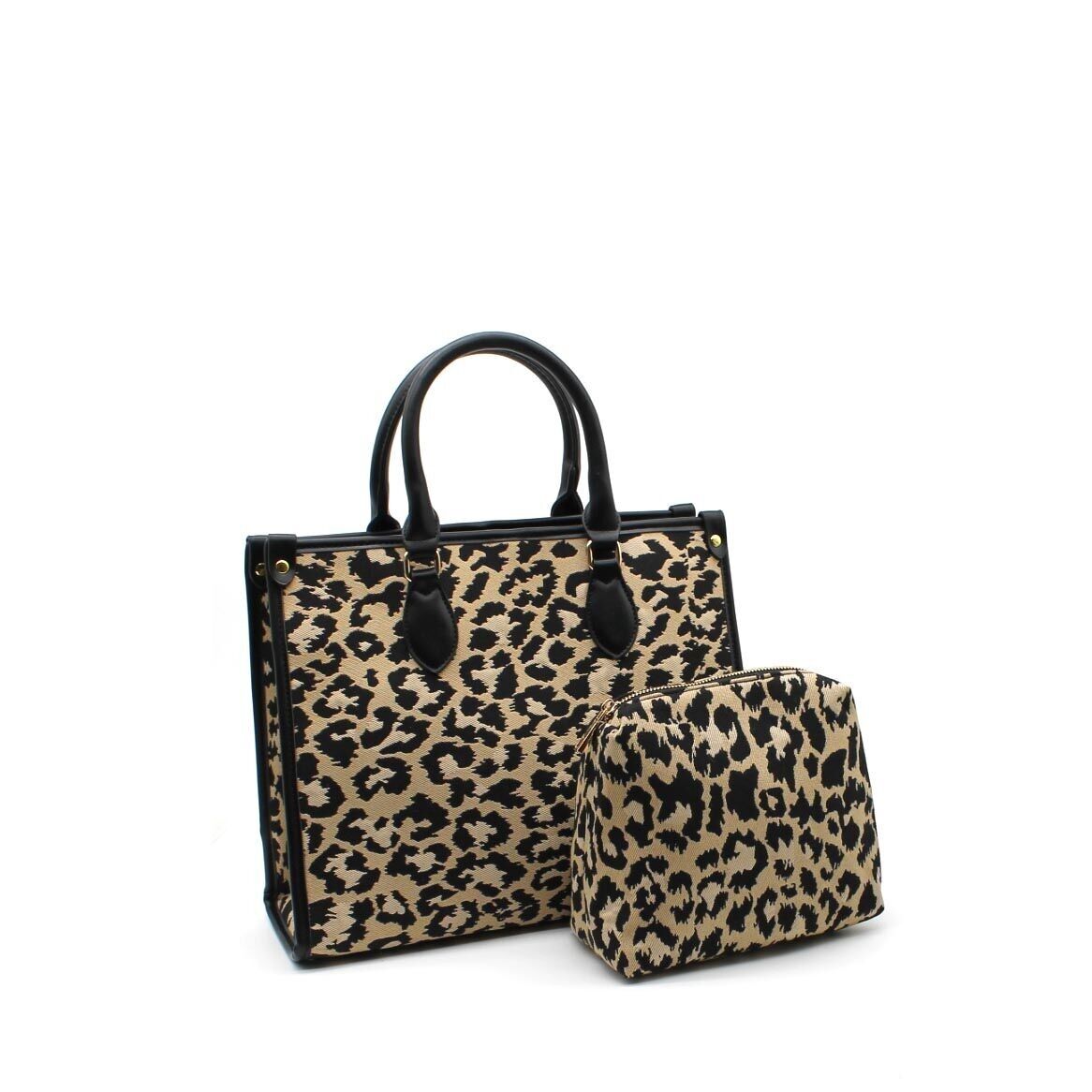Borsa a mano con stampa leopardata e pochette