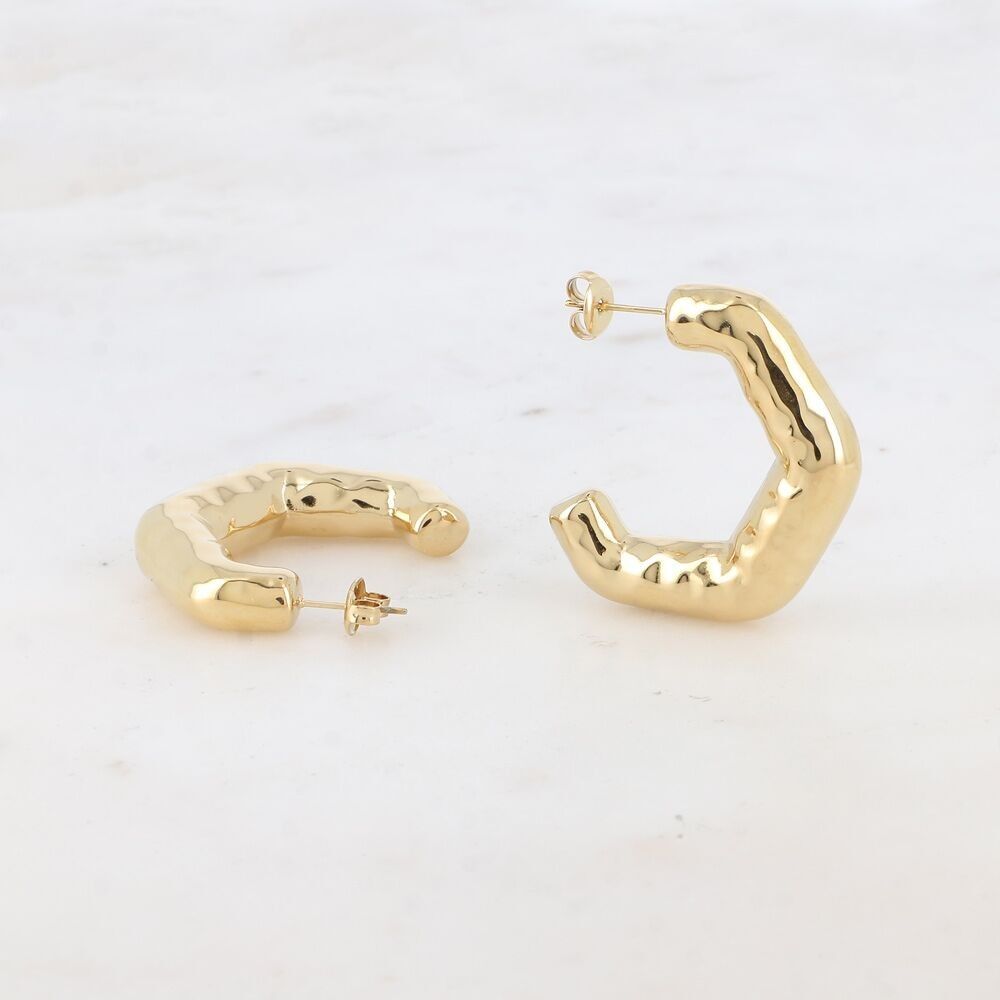 Creoles - hammered hexagonal ring - 2 sizes