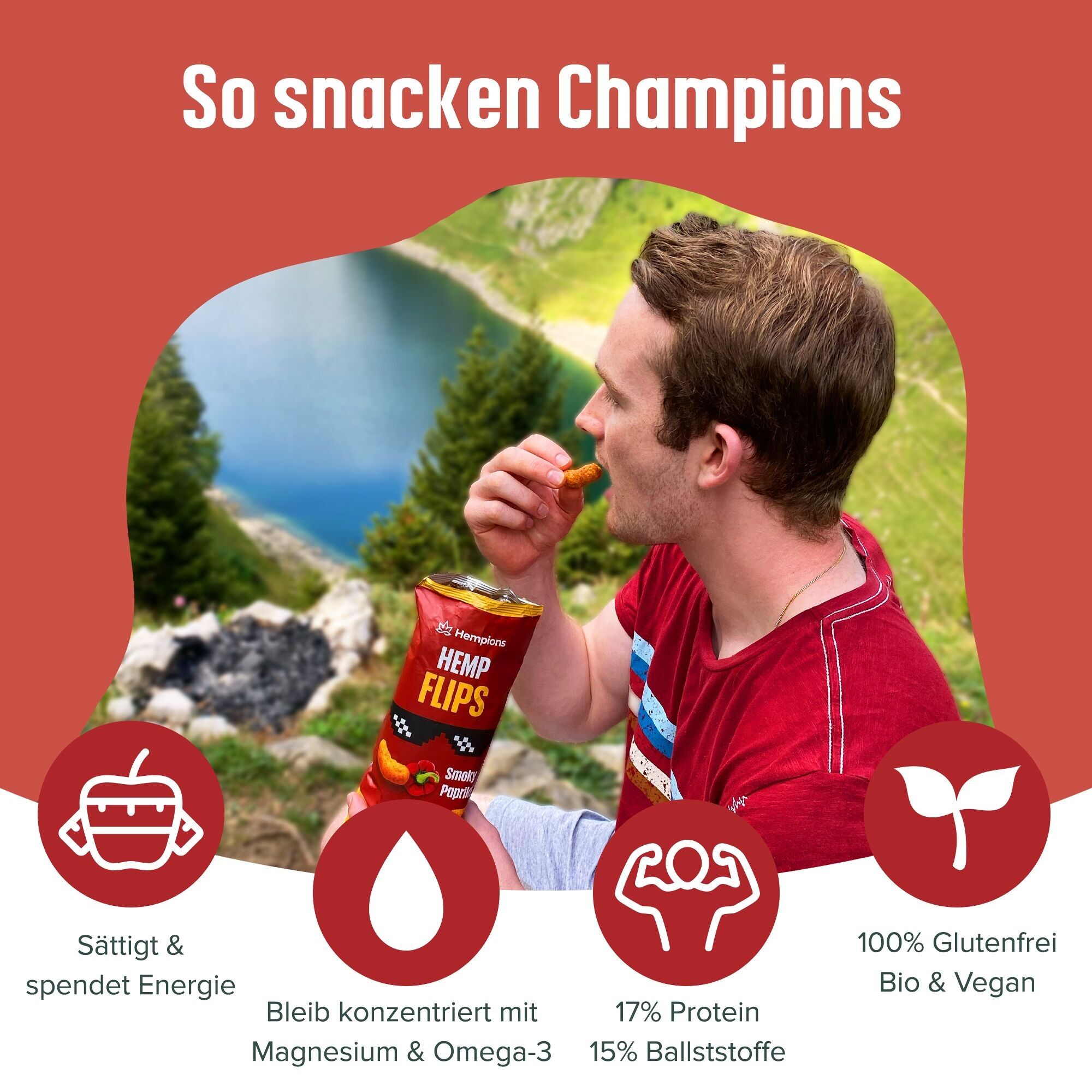 HEMPIONS Organic Hemp Flips Smoky Paprika, 70 g - gluten-free & vegan Hemp Snack - Pack of 12