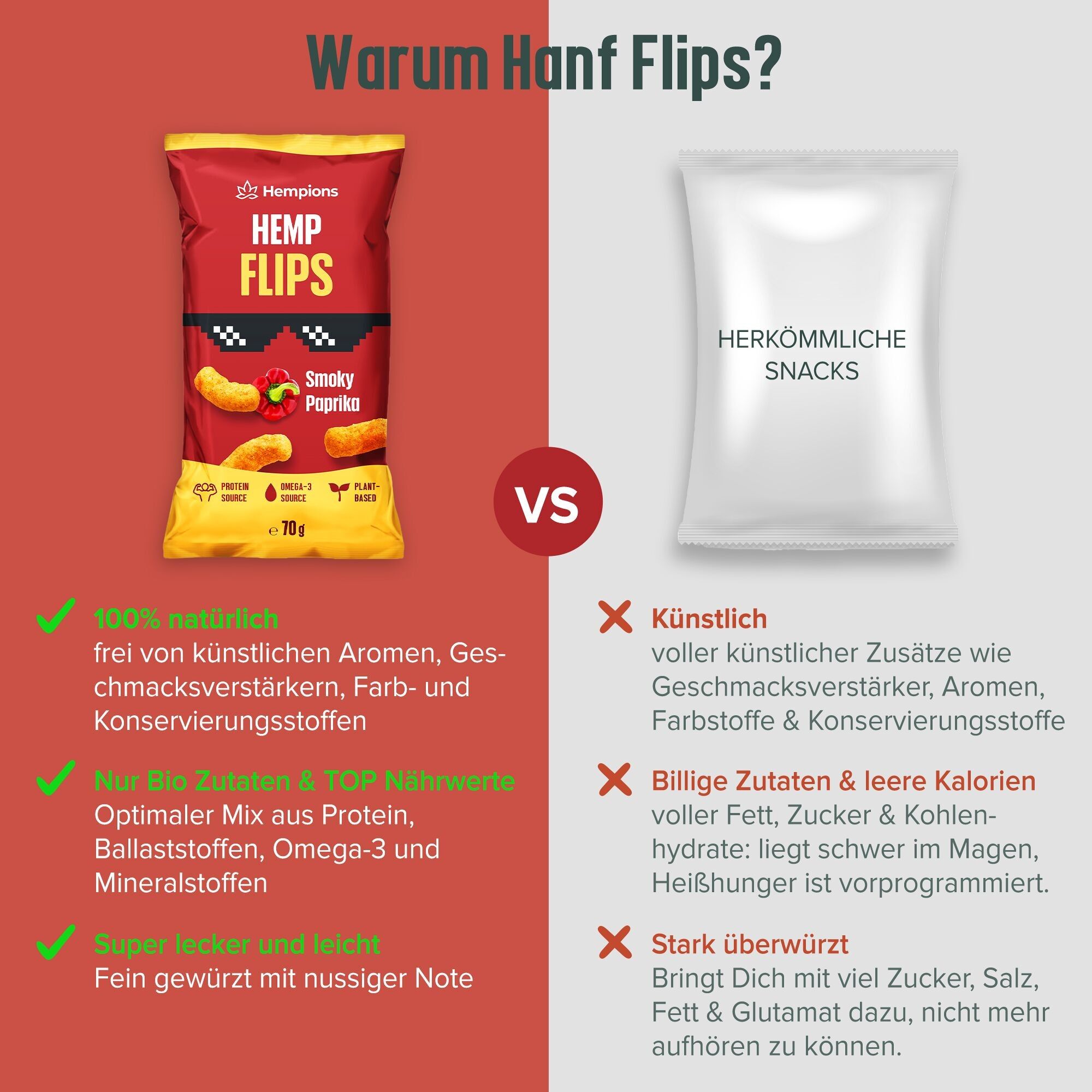 HEMPIONS Organic Hemp Flips Smoky Paprika, 70 g - gluten-free & vegan Hemp Snack - Pack of 12