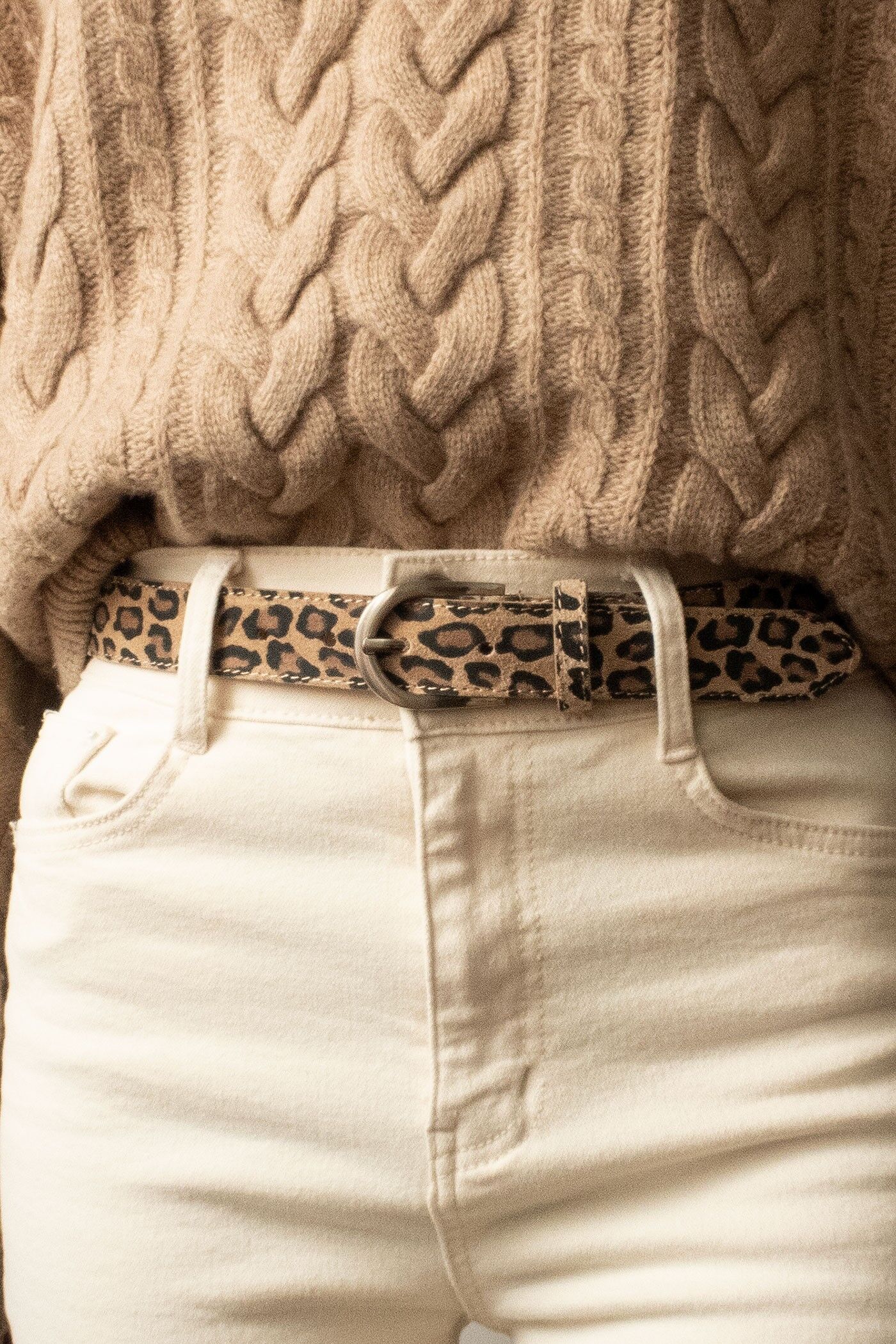 Ceinture femme en cuir daim avec motif léopard Boucle argentée