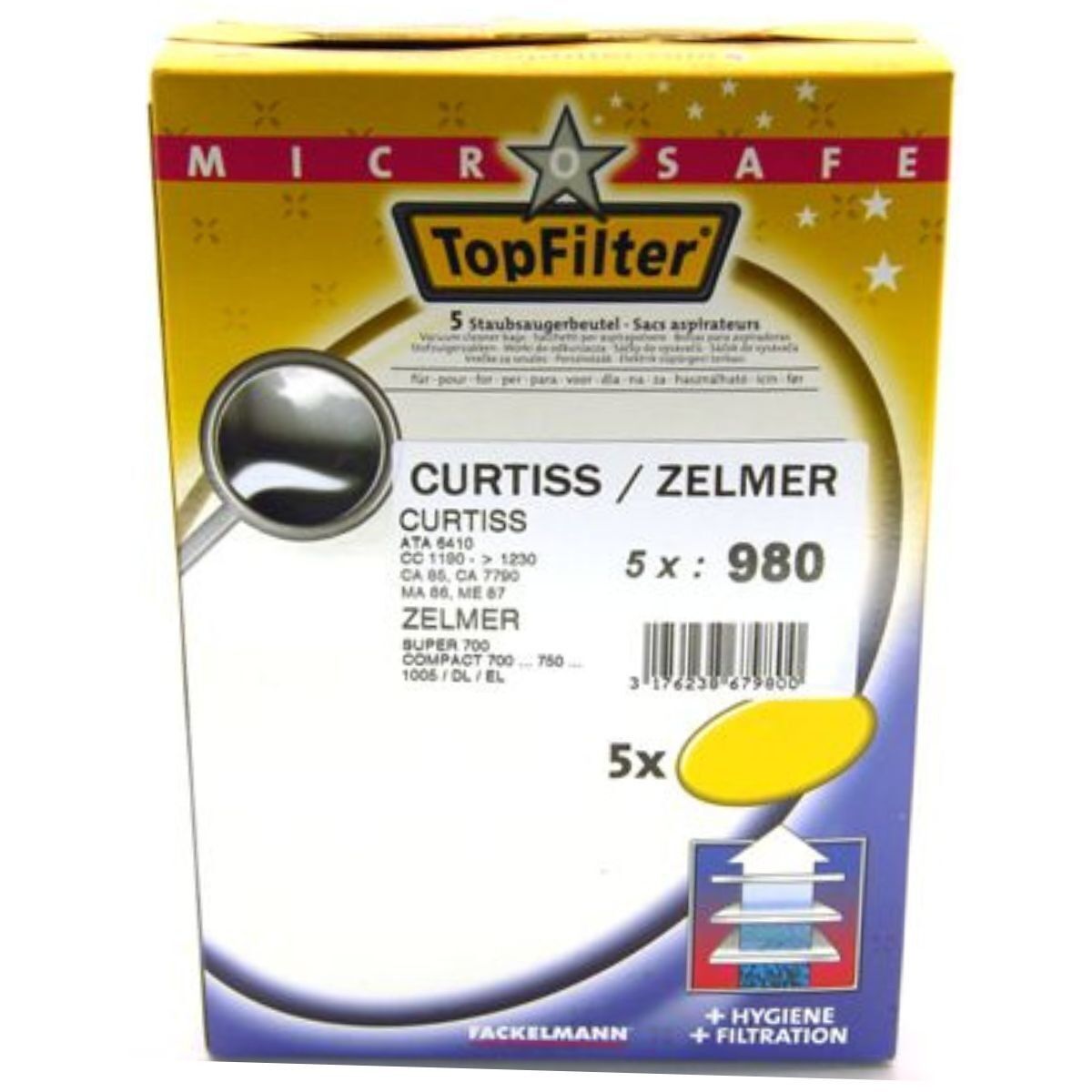 Set di 5 sacchetti per aspirapolvere compatibili Zelmer e Curtiss TopFilter