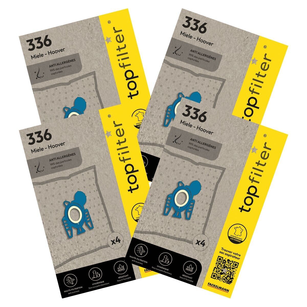 Set mit 4 Packungen mit je 4 Staubsaugerbeuteln 64336 Miele und Hoover TopFilter Premium