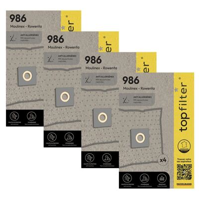 Pack of 4 vacuum cleaner bags 64986 for Rowenta and Moulinex TopFilter Premium